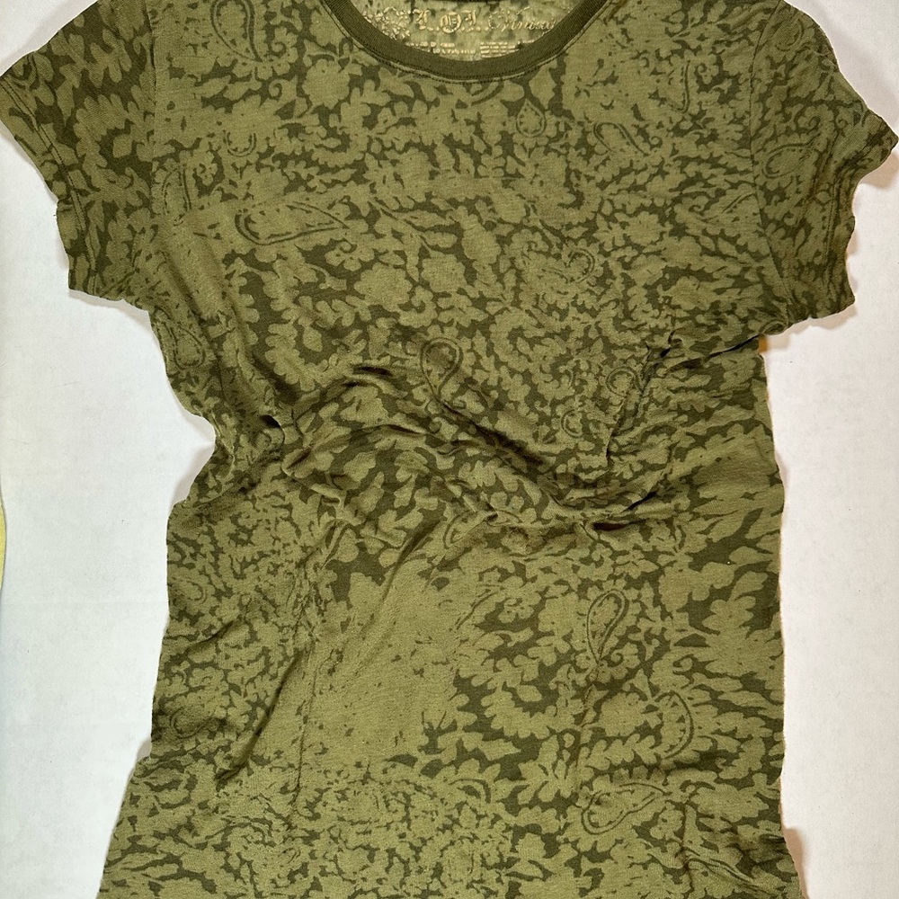 Y2k L.O.L vintage Olive Green Patterned Top